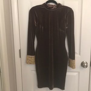 Velvet Long Sleeve dress with gold beaded cuffs
